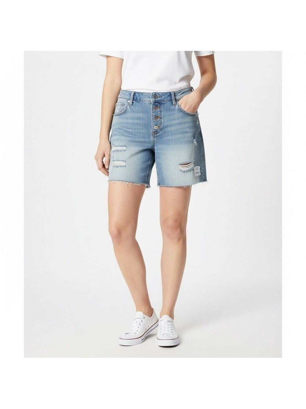 Old Navy mid rise distressed jean shorts 5 inch inseam size 16 NWT button fly